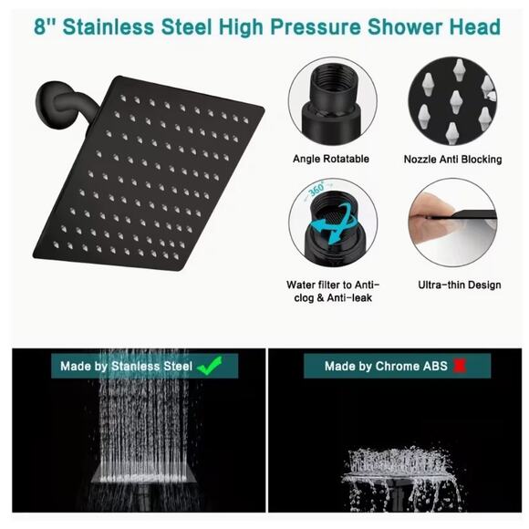 8" Shower Head, High Pressure Rainfall/Handheld Shower Combo - 13'' Extension - Picture 4 of 6